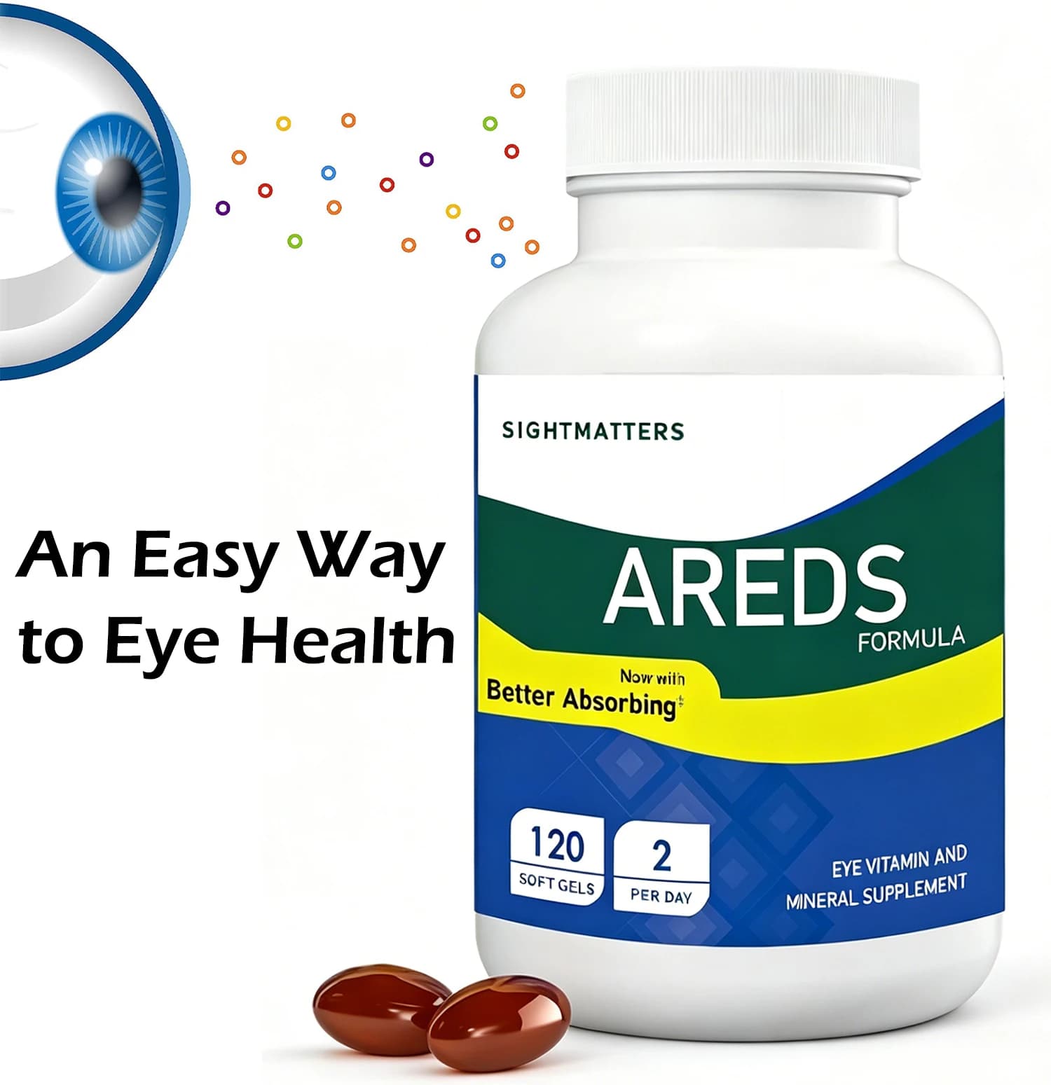 AREDS 2 Eye Vitamins Softgels Contains Lutein & Zeaxanthin Supplement with Vitamin C, Vitamin E, Zinc, and Copper, 120 Soft Gels