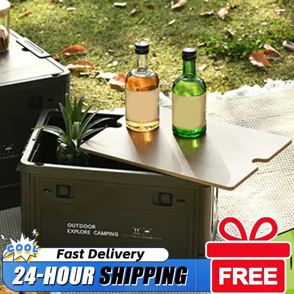 Contenitore Pieghevole per Auto da 30L con Coperchio in Legno, Contenitore Portatile Impilabile con Apertura Laterale per Picnic, Snack e Altro