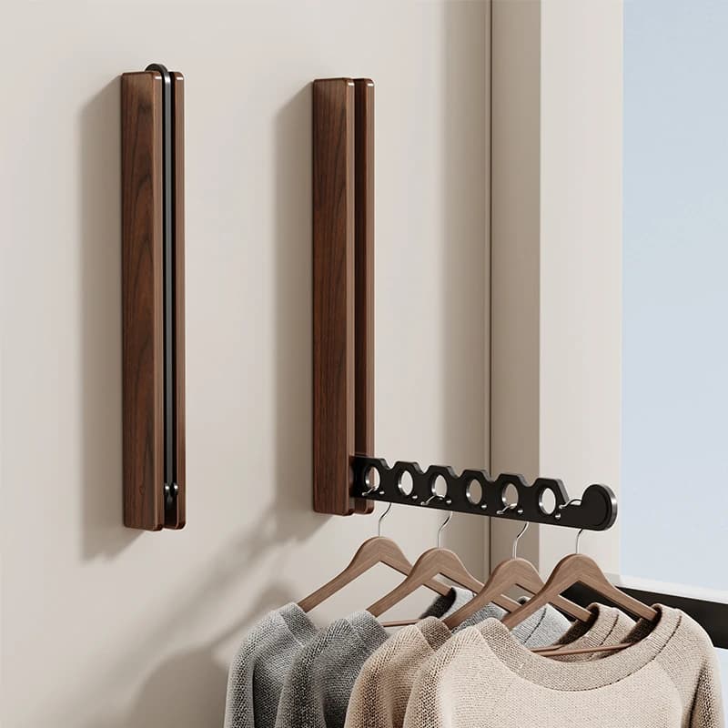 Wall Wood Clothes Hanger, Foldable Drying, Invisible Organizer for Clothes for an Efficient Space Saving