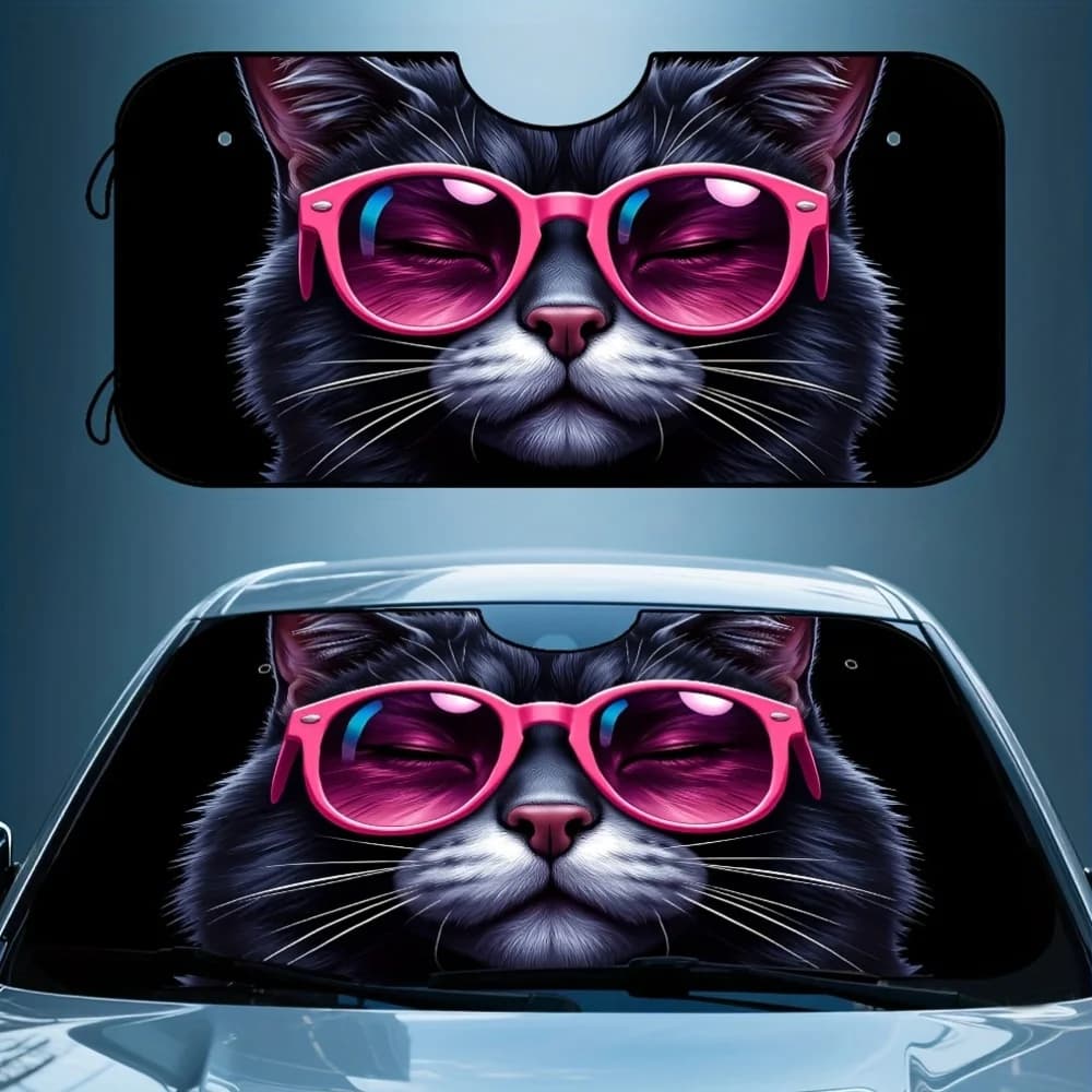 1pc Cool Cat Glasses Parabrezza Parasole - Visiera per auto pieghevole e compatta con elegante design rosa e viola, perfetta per Office Co