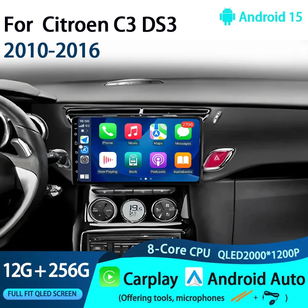 Android 15 Autoradio Per Citroen C3 DS3 2010-2016 5G WIFI Unità Principale di Navigazione Autoradio DSP BT Wireless Carplay Auto 4G