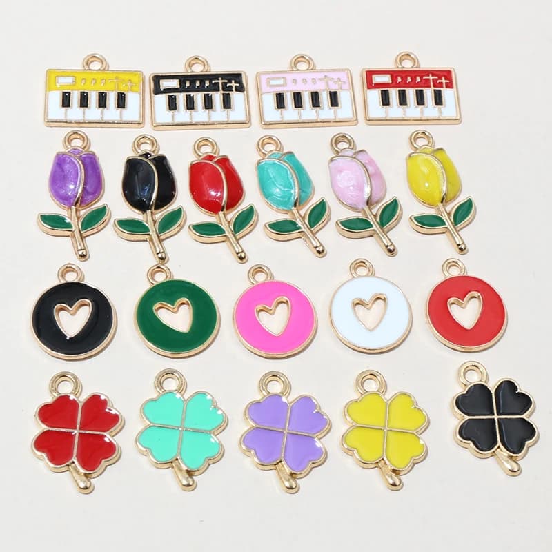 20 pezzi in lega di metallo smaltato fiore di rosa ciondolo con ciondoli per pianoforte gioielli fai da te che fanno accessori per collana orecchini braccialetto