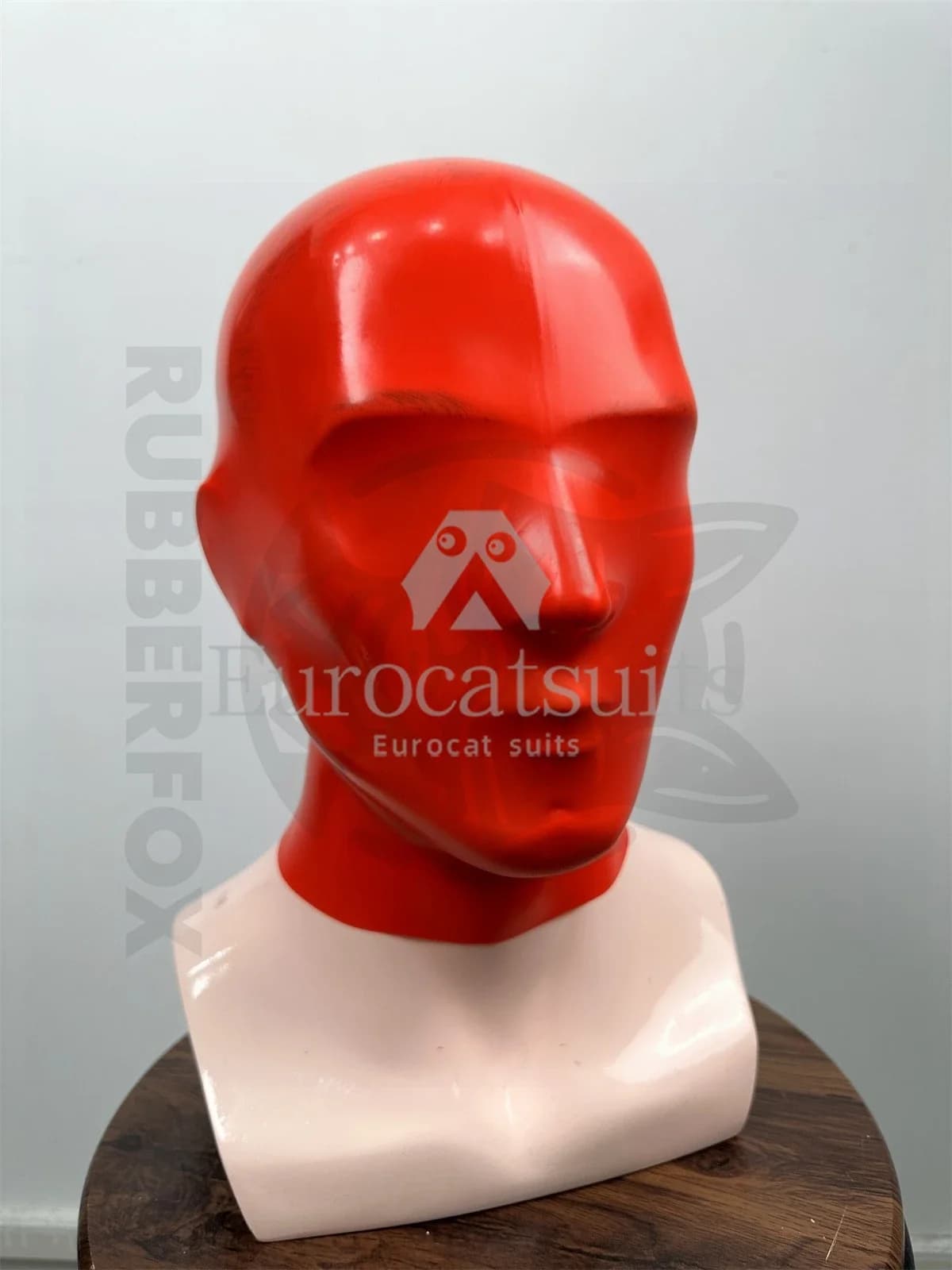 Maschera fetish sexy con cappuccio in lattice di gomma per tuta da gioco con microfori Maschera rossa fetish senza cuciture guanti fetish con cappuccio clorinato