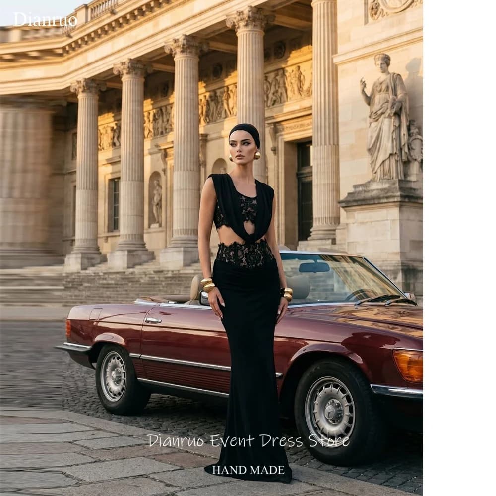 Abito da sera a sirena senza maniche Dianruo, sexy con cut-out in chiffon, vestito da festa elegante con applicazioni per donna, personalizzabile