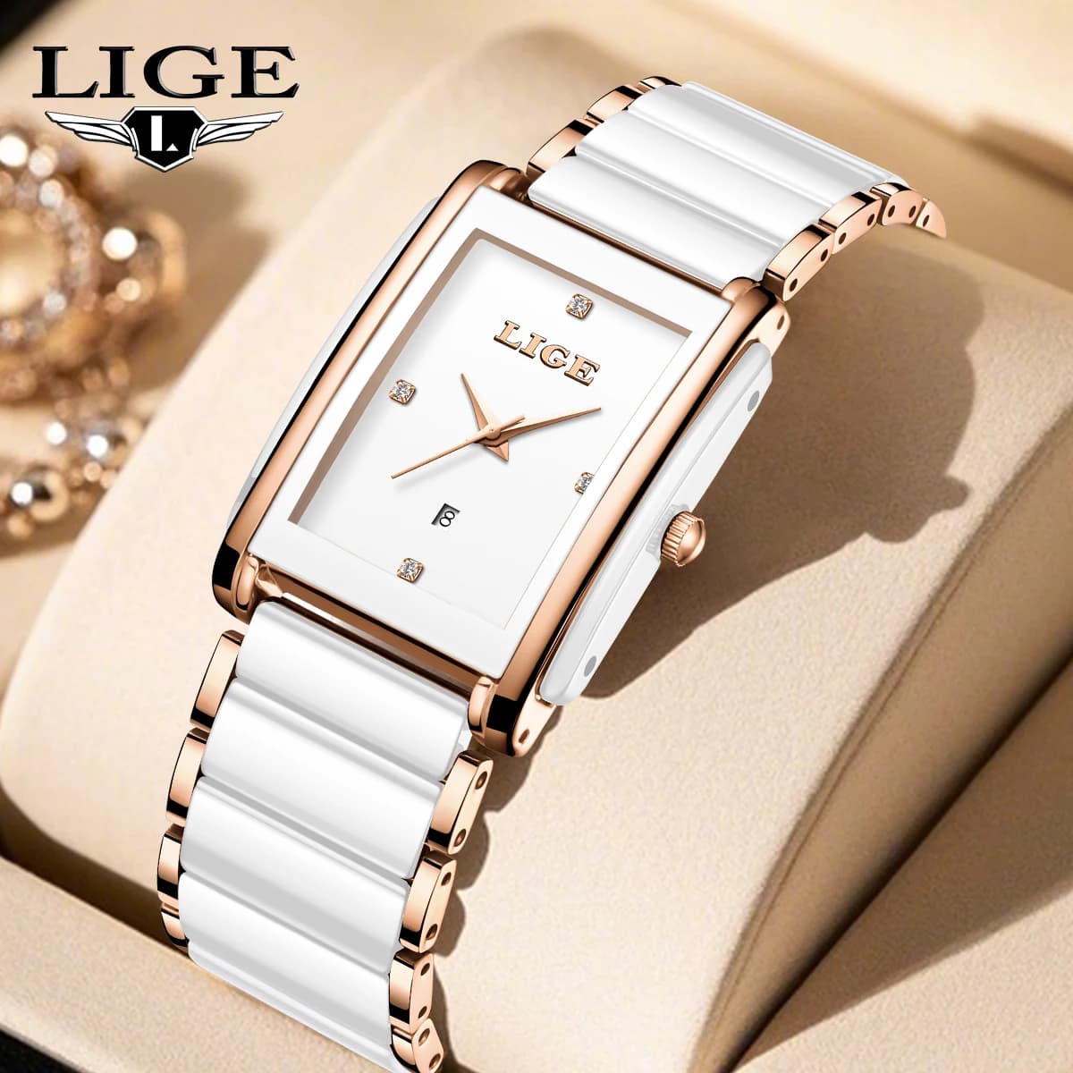 LIGE Fashion Elegant Watch for Women Japanese Movement Ceramics Strap Luxury Ladies Bracelet Quartz Watches Gifts Reloj Mujer