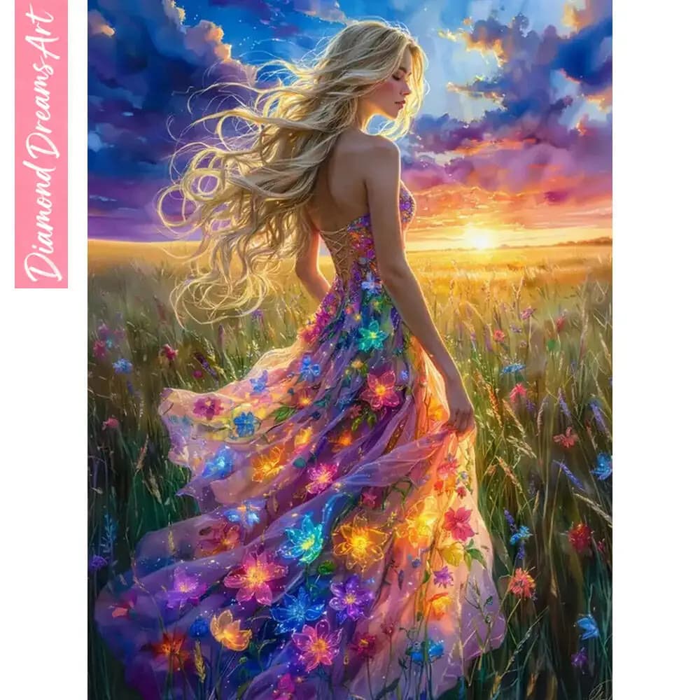 Painted Diamond with Floral Pattern and Fatato, New Arrivals 2025, Gift, Diamond Mosaic with Rhinestones, Complete Cover with Diamonds Square and Round, Without Frame