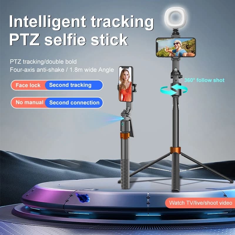Gimbal con Tracciamento Facciale AI, Asta Selfie e Treppiede per Telefono con Telecomando Wireless per Vlog, Streaming Live e Fotografia di Viaggio