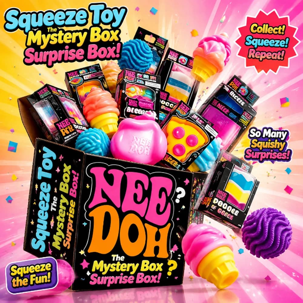 Mystery Surprise Box NeeDoh Squeeze Toy, Assorted Collectible Squishy Fidget Balls, Stress Relief Toy for Kids Party Favors