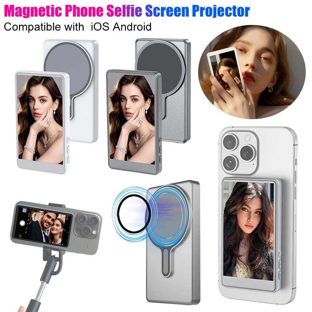 Wireless iOS Android Cellphone Screen Real Time Monitor Magnetic Phone Selfie Screen Projector Vlog Live Stream Auxiliary Tool