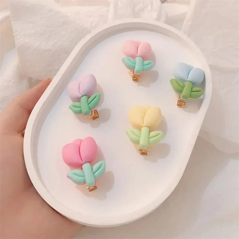 New Cute Girl Sweet Frosted Flowers Duckbill Clip Tulip Hair Clips Candy Color Side Bangs Card Hair Accessories Headwear