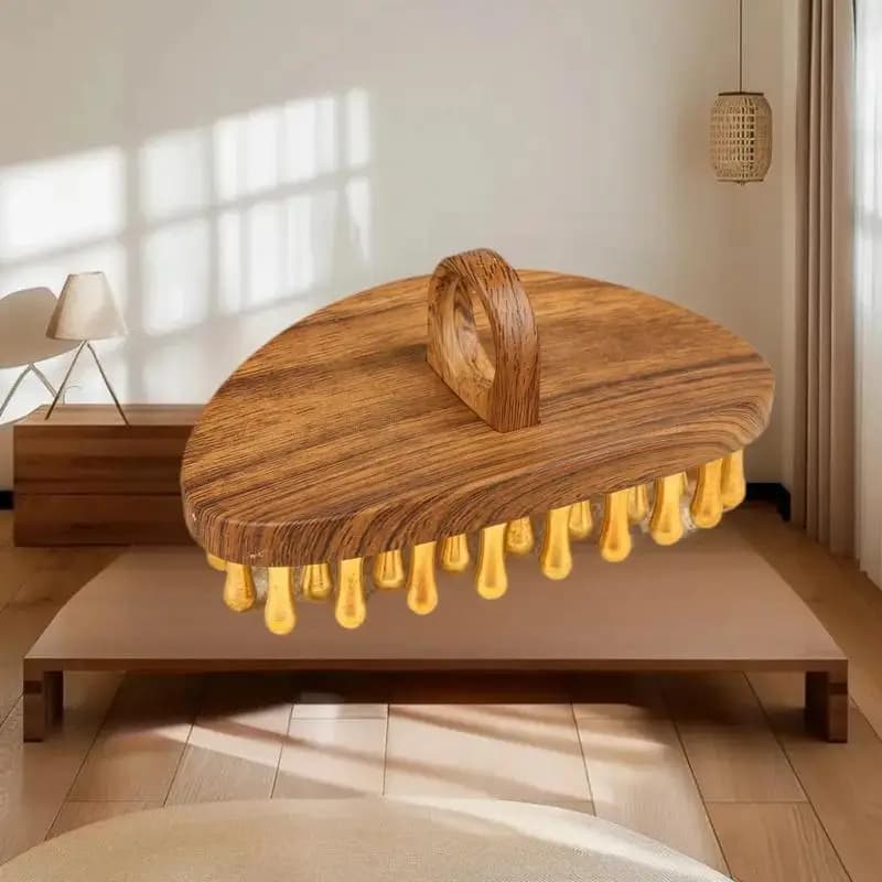 Spazzola per Massaggio Meridiano in Ottone Puro a 39 Denti – Manico in Legno per Stimolazione del Cuoio Capelluto e Terapia Gua Sha, Strumento di Bellezza Multiuso