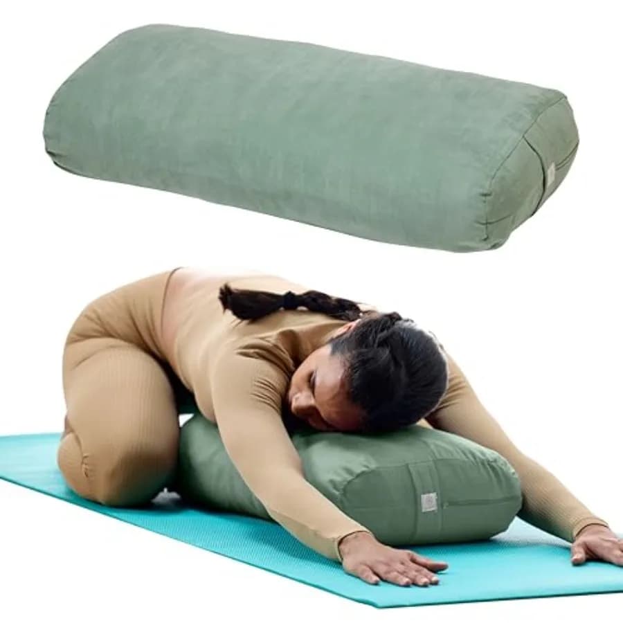 Round Yoga Bolster Pillow Soft Meditation Cushion for Yoga Mas and Back Support Breathable Cotton Fill Zippered Microfiber Cove