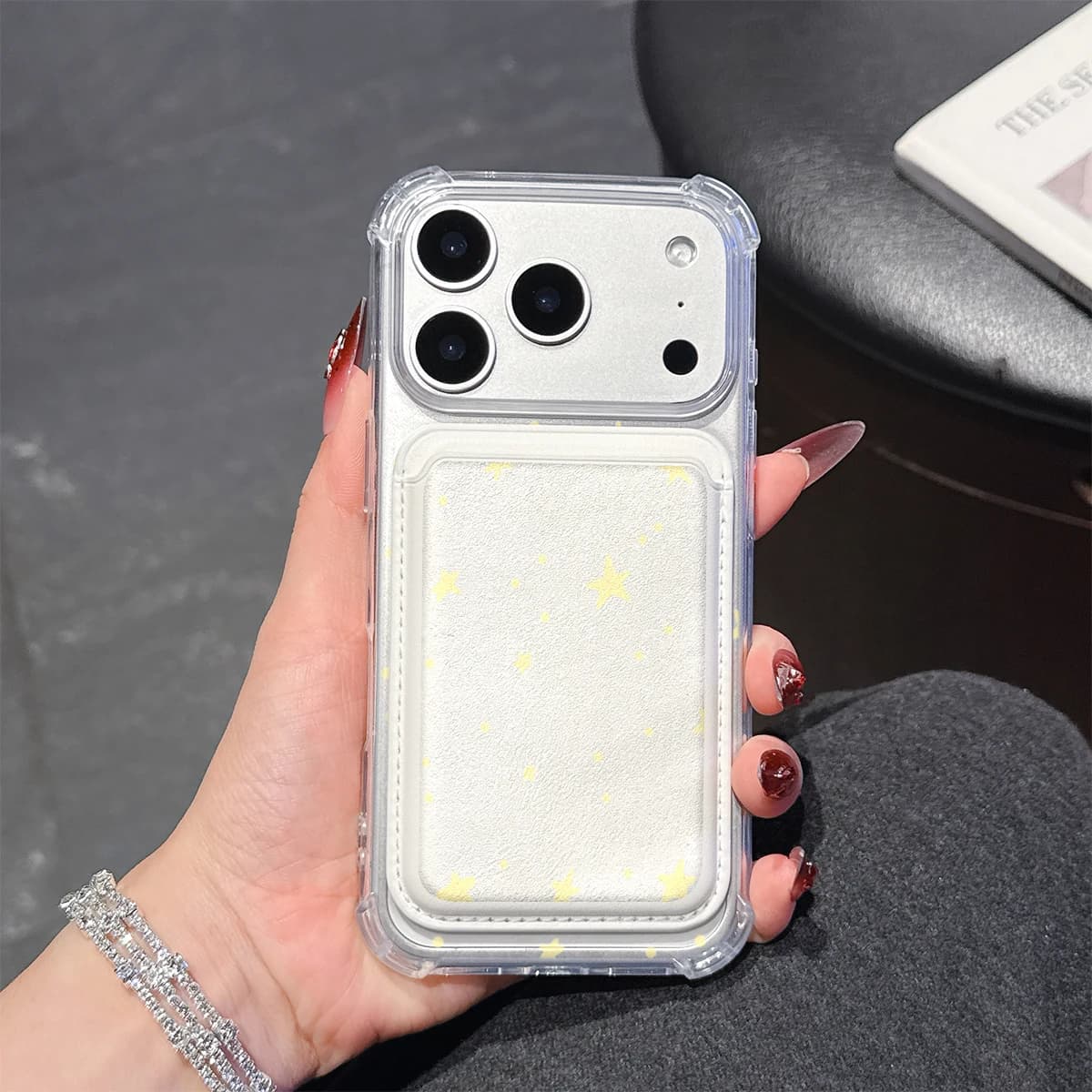 Yellow Stars Phone Case For iPhone 17 16 15 14 13 Pro Max Plus Wallet Pocket Transparent Soft TPU for Magnetic Phone Case