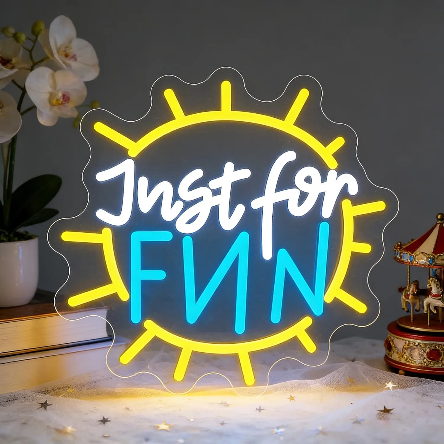 Insegna LED a Forma di Sole per Divertimento, Decorazione per Casa, Bar, Camera da Letto, Soggiorno, Arte Murale per Feste, Crea un'Atmosfera Felice e Rilassante