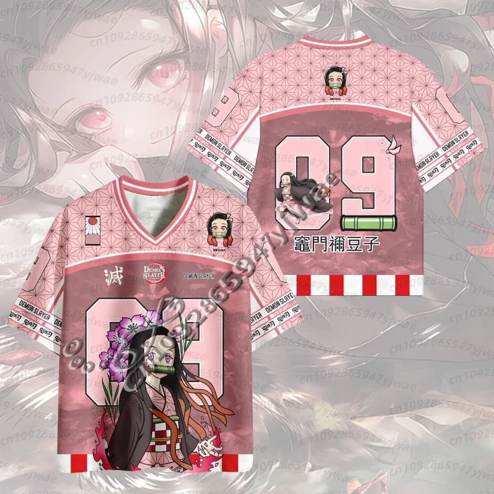 2026 Trendy Demon Slayer Anime Series Number Jersey Oversize Daily Unisex Tees Retro Korean Style Baseball Hockey MEN T-shirt