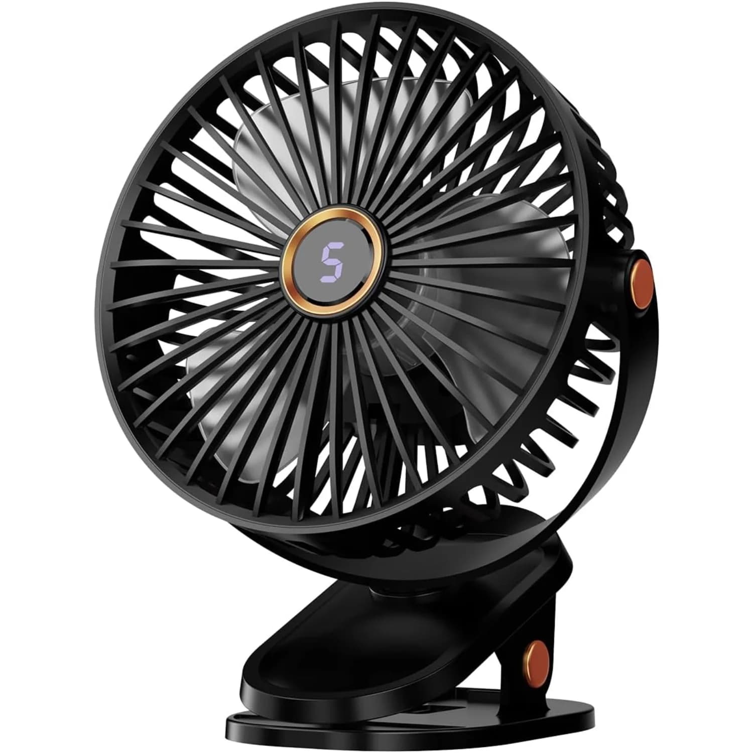 USB-Portable Clip on Fan with 5-Speed Digital Display, ° , Quiet Personal Cooling Small Table Fan, Battery Operated for Office