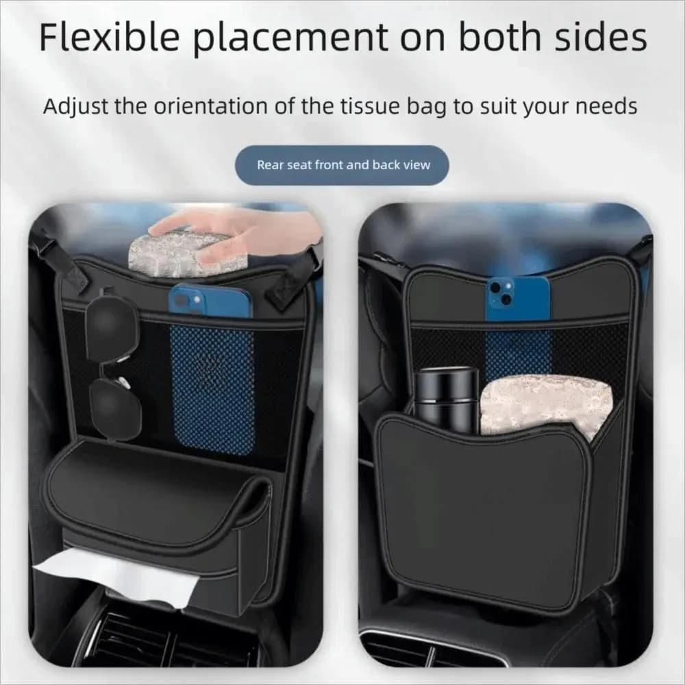 PU Leather Car Storage Bag Multifunctional Between Seats Car Seat Middle Hanger Stowing Tidying Car Net Pocket