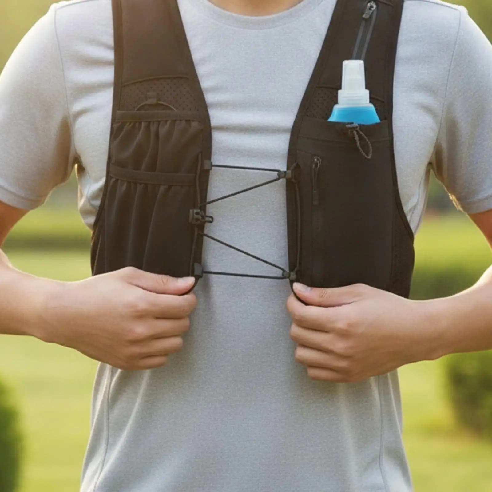 Mesh Running Vest for Hydration Pack with Adjustable Chest Straps Reflective Details for Low Light Safety