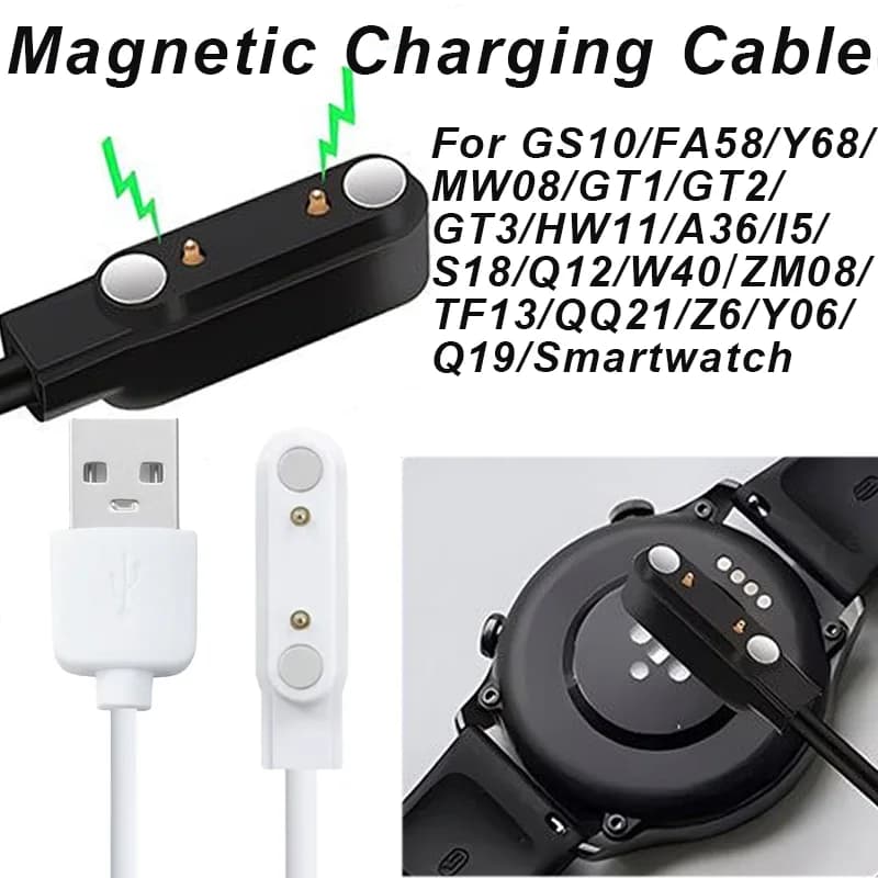 Magnetic charger cable for smartwatch compatible with GS10/FA58/Y68/MW08/GT1/GT2/GT3/ HW11/A36/I5/S18/Q12/W40/ZM08/TF13