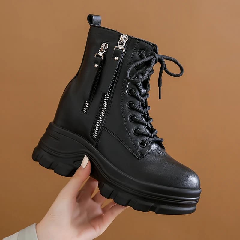 Nuovo 2023 Donne Della Piattaforma Stivaletti Inverno Chunky Scarpe Da Ginnastica Casual Scarpe Vulcanizzate 10 CENTIMETRI di Alta Top In Pelle Stivaletti Delle Donne Mujer