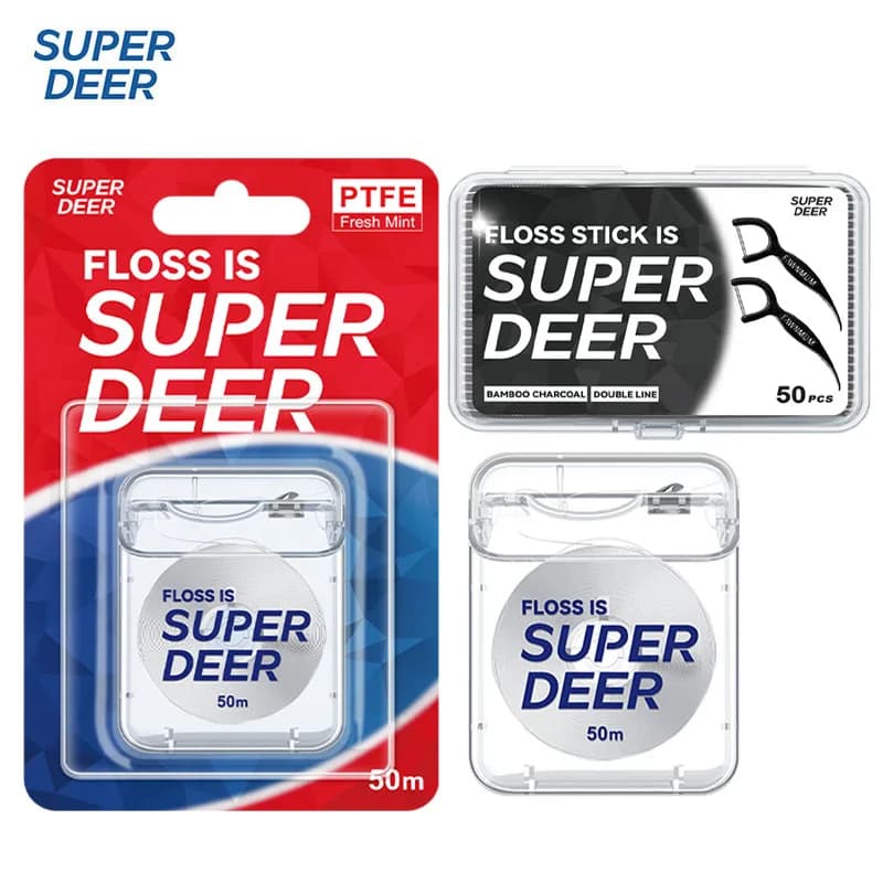 Super Deer 50m Flat Dental Floss Mint PTFE Floss Ultra Fine Bamboo Charcoal Dental Floss Stick Plaque Remover Oral Care Tool Set