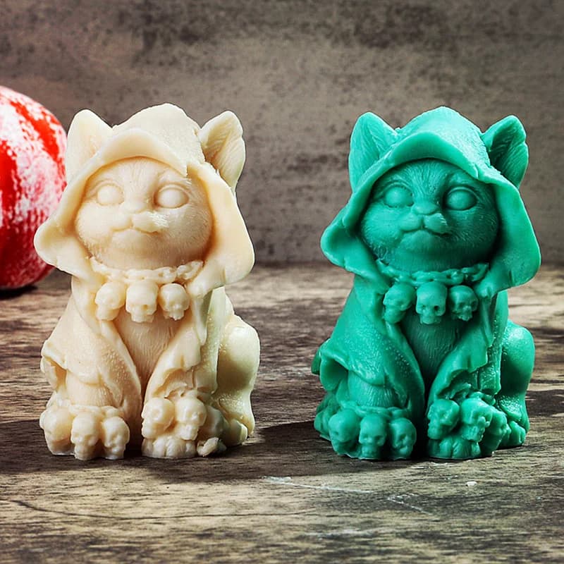 Halloween Cute Skull Cloak Cat Handmade Silicone Candle Mold Animal Kitten Cats Gesso Mould Decoration For Halloween Home