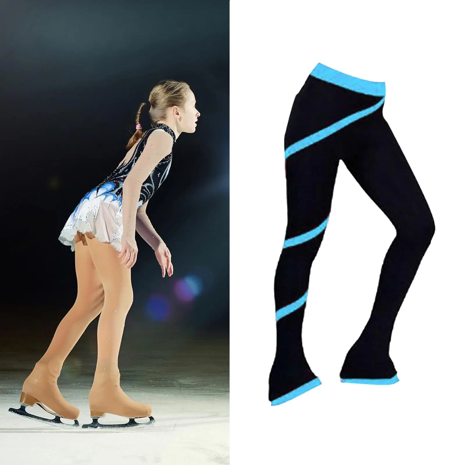 Ice Skates Practice Pants for Adult Child Fleece Inner Warm Quick Dry High Waist Tuck Under Boot Tights