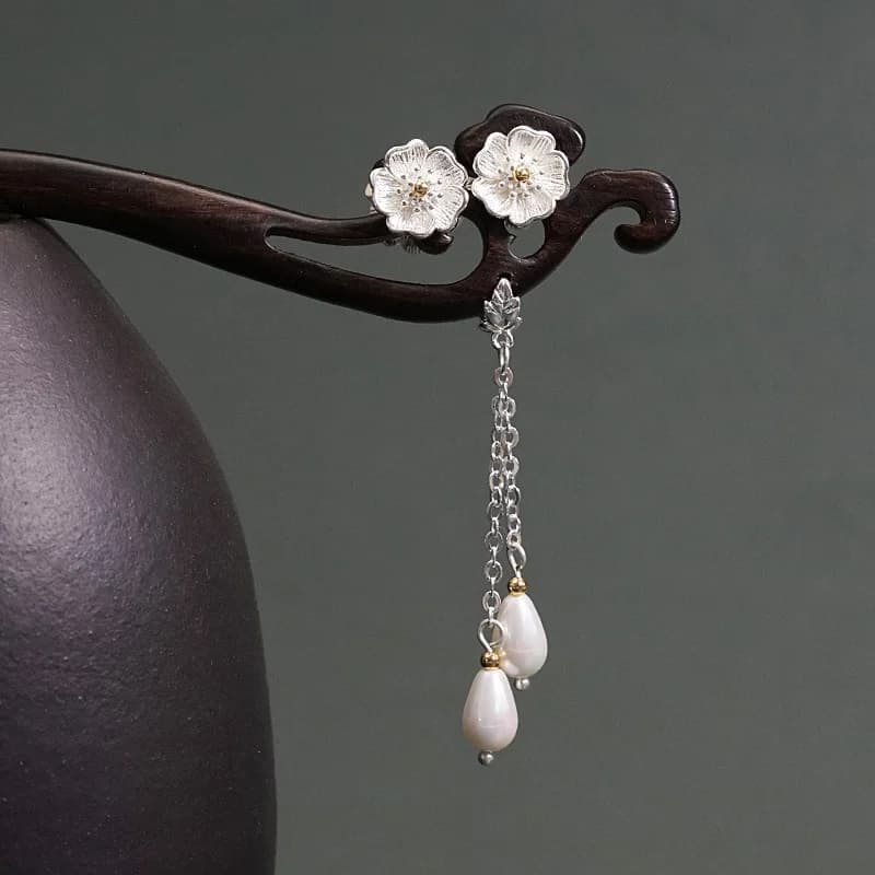 1pc Bastone per capelli in legno floreale orientale Delicato perla Nappa Fiore Design Hanfu Eleganza Riunioni culturali Stili graziosi