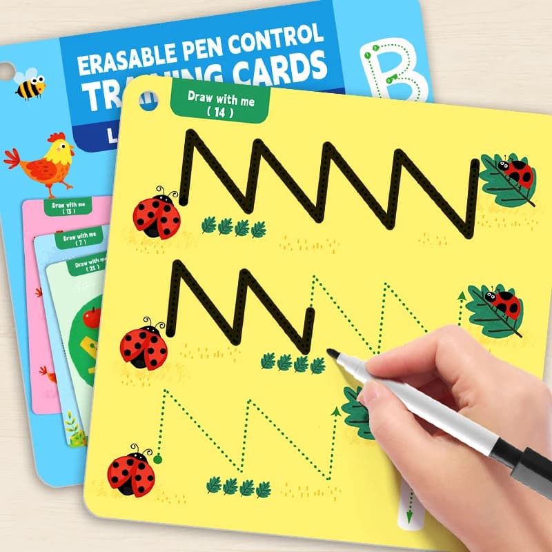 30-Page Children's Pen Control Training Cards, Comes with Two Erasable Pens, Reusable, Includes Line Practice and Letter Writing Content, Improves Pen Holding and Control Skills, Teaching Aids and Learning Tools