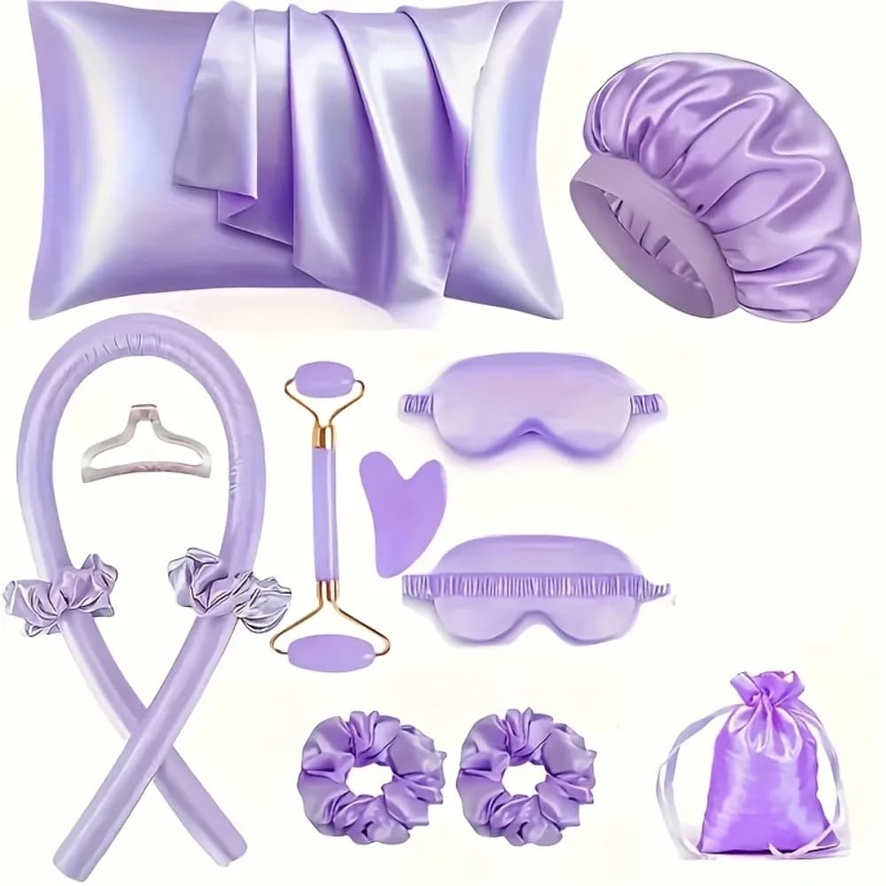 4/12Pcs Styling Kit Heatless Silk Curler with Sleeping Mask Shower Cap for Women and Girls Beauty Kit Travel Hair Styling Tools