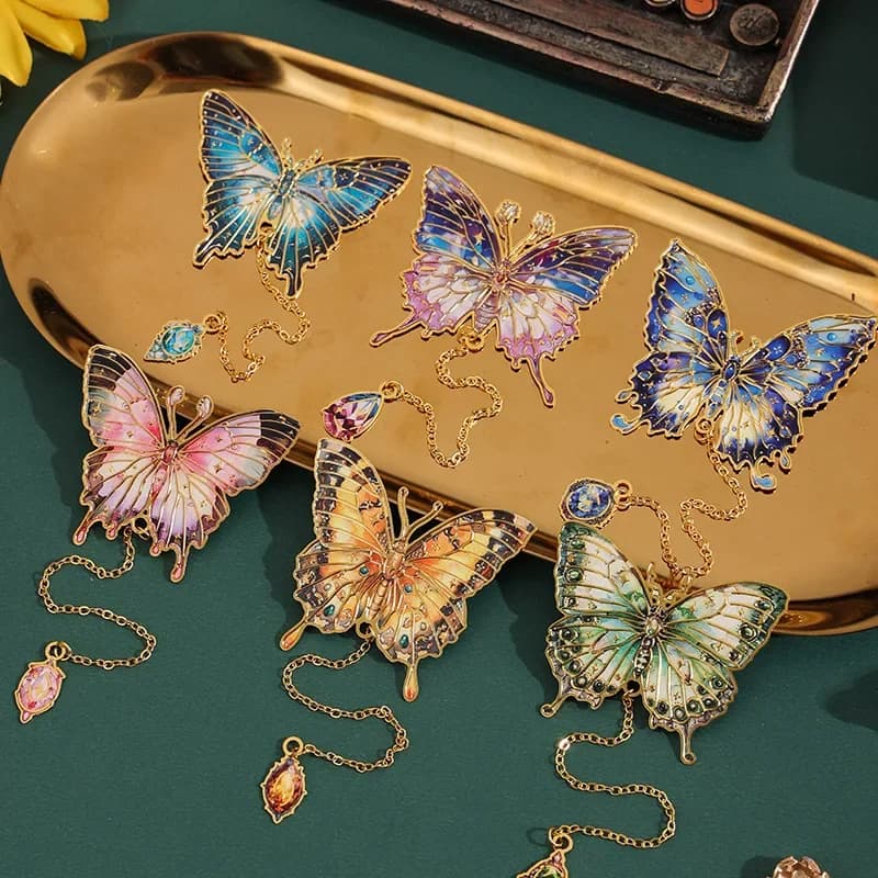 1Pc retro oil painting bookmark, special-shaped butterfly bookmark clip, a good gift for reading lovers