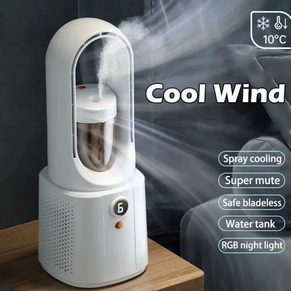 Refrigerating Desktop Leafless Electric Fan Quiet Household Desktop Air Conditioning Fan Bedroom Small Office Spray Fan
