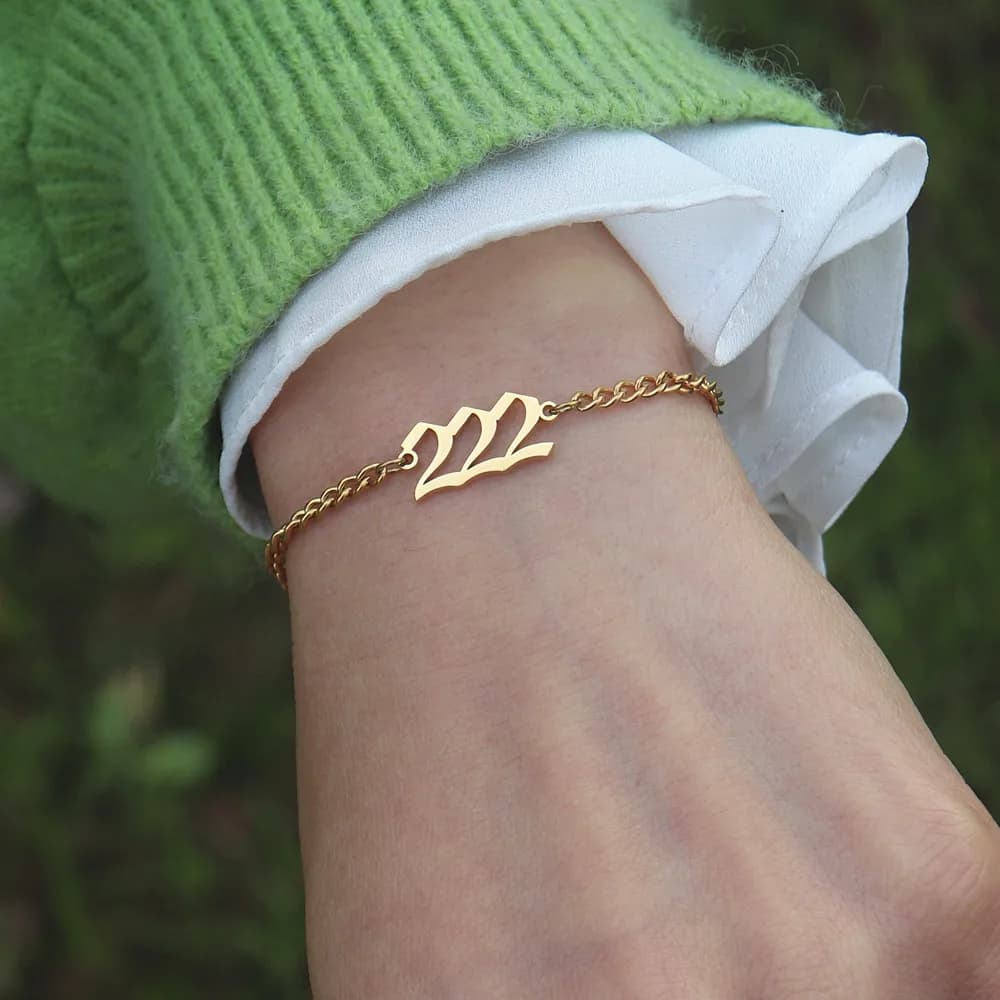 Bracciale con Numero Angelico 111 222 333 444 555 666 777 888 999, Bracciali a Catena in Acciaio Inossidabile per Donna e Uomo, Gioielli con Anelli a Maglia
