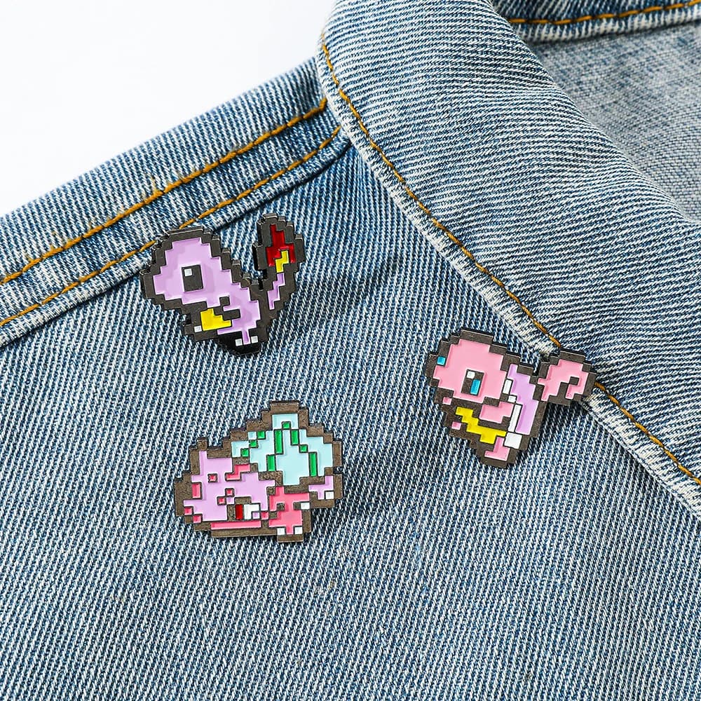 3 Pcs Special Cartoon Brooch Cute Pixel Bulbasaur Charmander Enamel Pin Metal Badge Jewelry Clothing Backpack Accessories Gifts