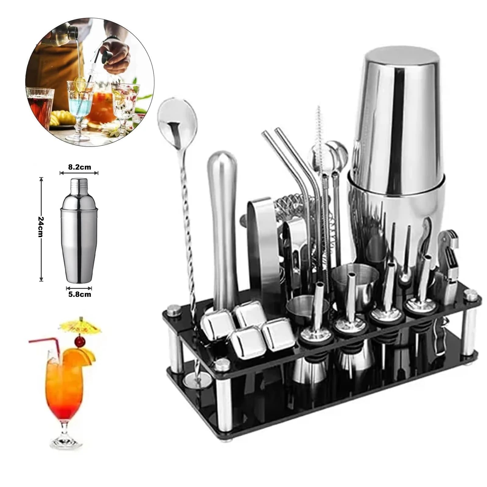 Set da Cocktail Boston 17 Pezzi, Set di Strumenti da Barman, Mixer per Martini e Manhattan, Shaker per Cocktail in Acciaio Inossidabile