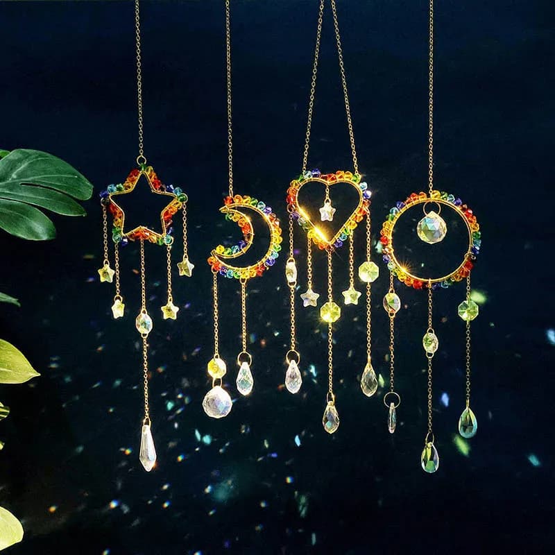 Moon Star Prisms Sun Catcher Window Wall Hanging Ornaments Door Pendants Rainbow Maker Wind Chimes Home Decorations For Gifts