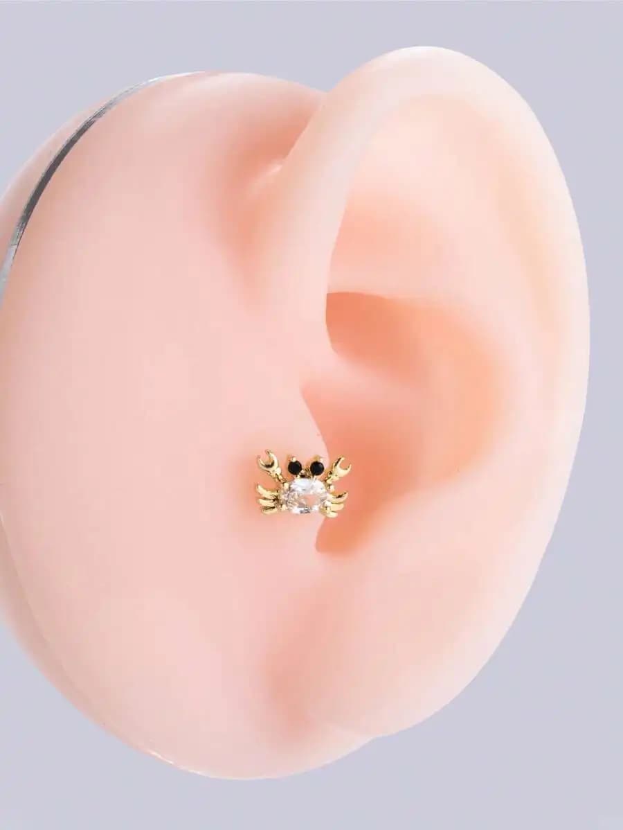 Crab Stud Earring With Rhinestone For Women Stainless Steel Daily Wear