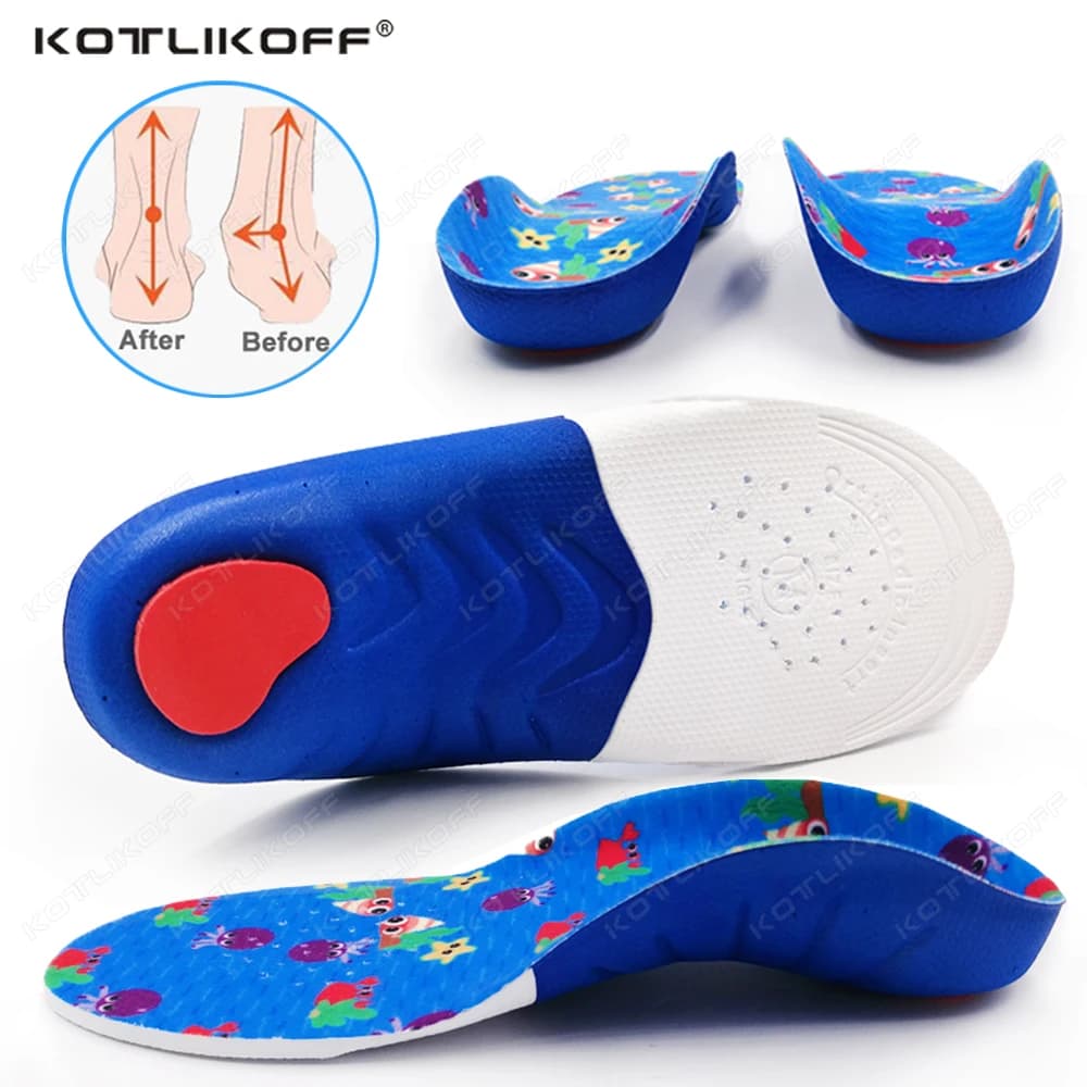 Solette ortopediche per bambini per piedi piatti Supporto per arco alto Correzione gambe di bue Valgo a ferro di cavallo Cura del piede Scarpe a tazza profonda Suole Pad