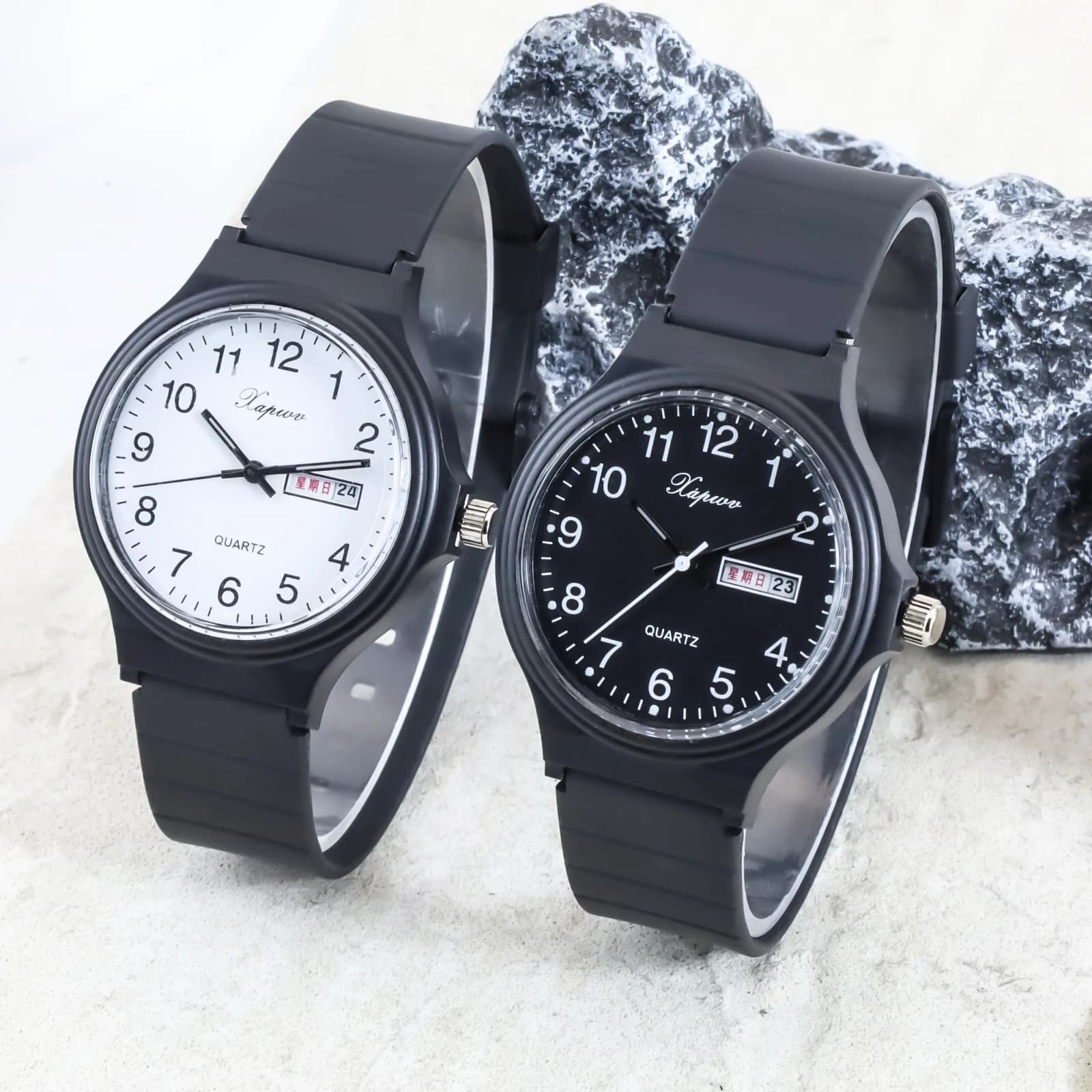 Watch with double calendar for school return season for students, women and men, casual silicone waterproof sports watch