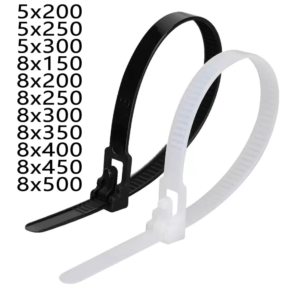 Cinturino in nylon rimovibile nero 5mm 8mm riutilizzabile in plastica autobloccante cinturino retrattile con cerniera cinturino fisso nero 5 * 200 5 * 300 8 * 400 8 * 500mm