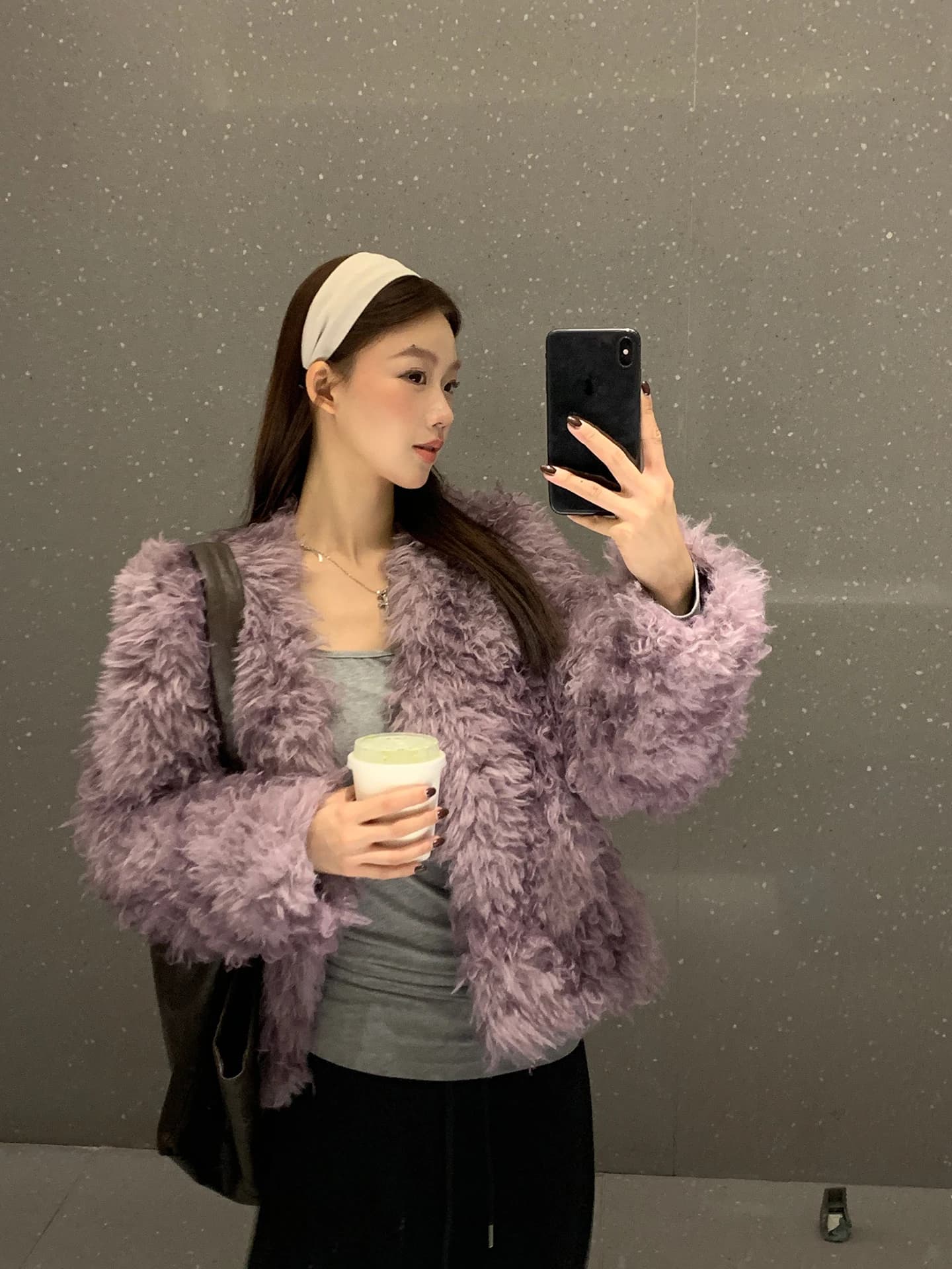 Giacca Corta in Cotone Stile HRG da Donna, Nuova Collezione Autunno Inverno, Viola con Fodera Soffice, Stile Casual, Cappotto Caldo in Fibra di Poliestere