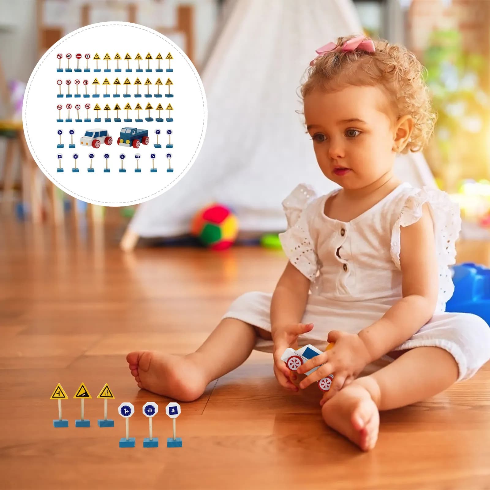 1Set Wooden Traffic Sign Educational Set Kindergarten Teaching Aids Cognitive Learning Early Childhood Road Safety Signs