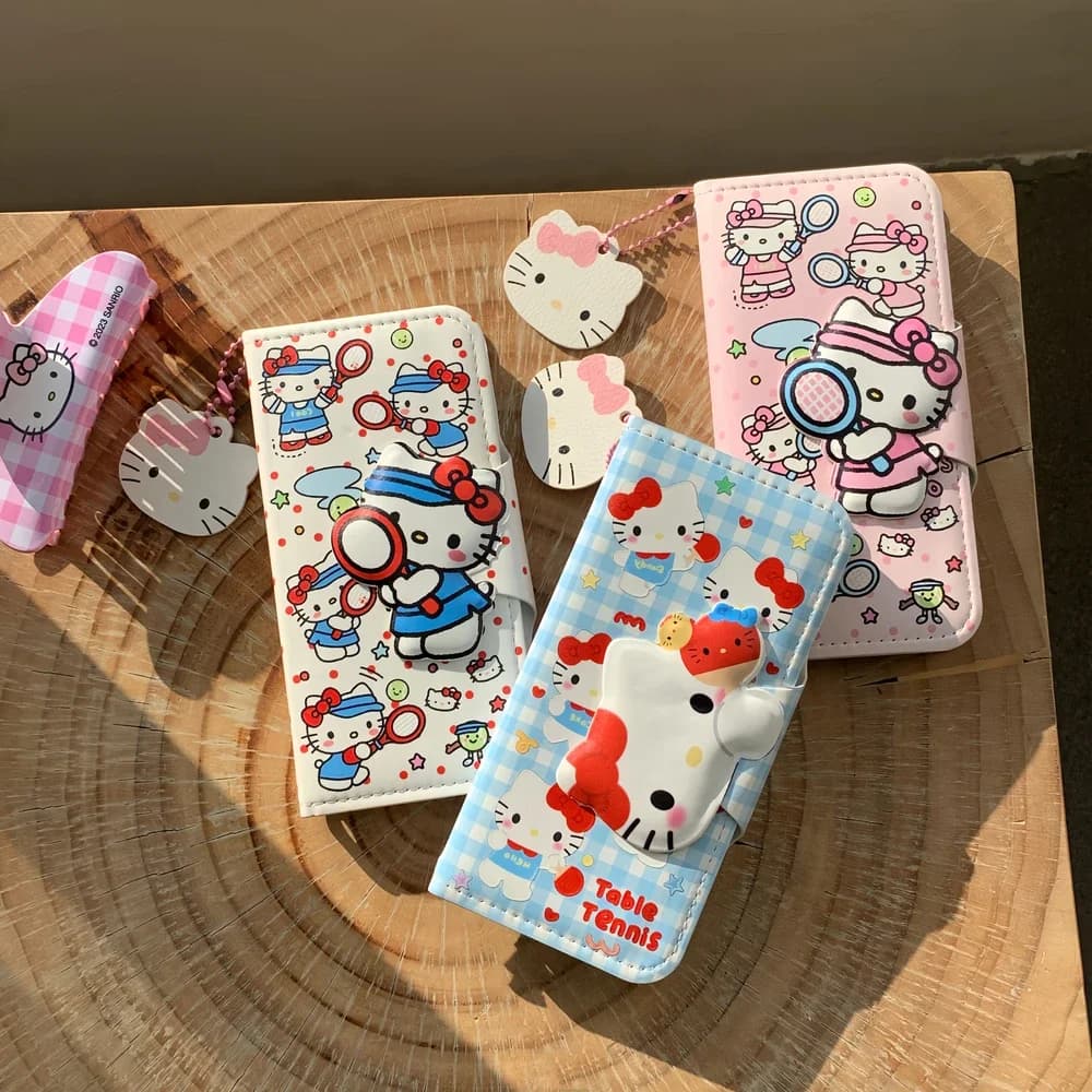 Custodia per telefono in pelle con portafoglio per carte Sanrio Hello Kitty simpatico cartone animato di lusso per iPhone 16 15 14 13 12 Pro Max Cover rigida