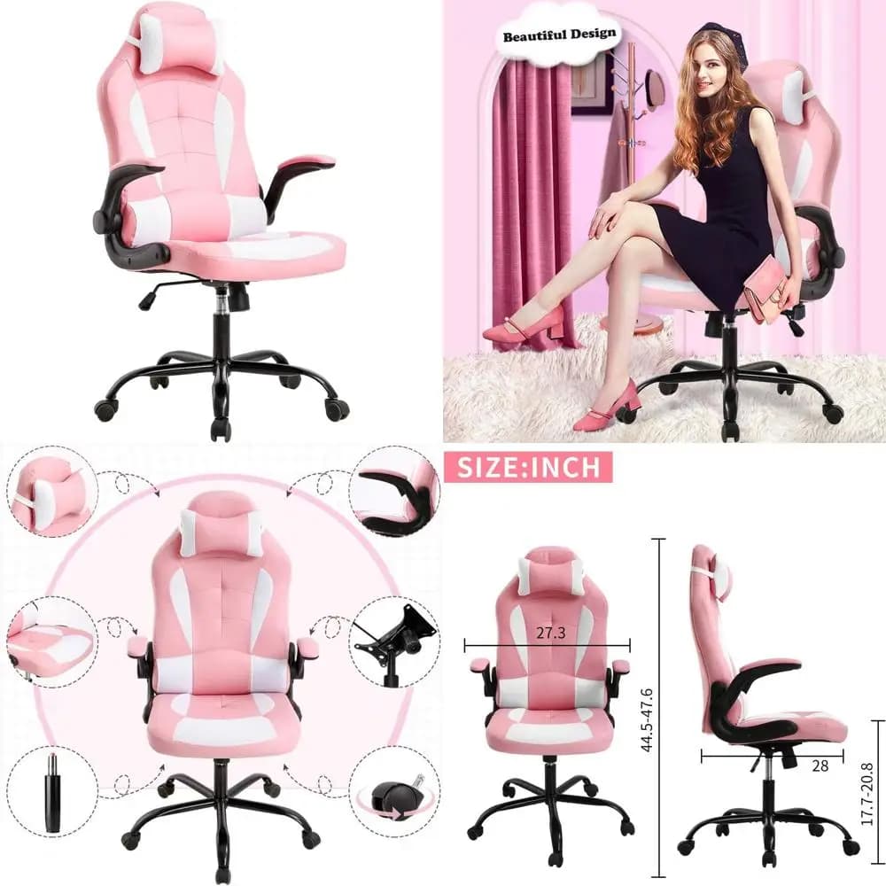 Sedia Ergonomica da Gaming e Ufficio con Schienale Alto, in Pelle PU, Regolabile, Facile da Montare, Certificata per Uso Domestico/Ufficio (Grigio, Ciliegio)