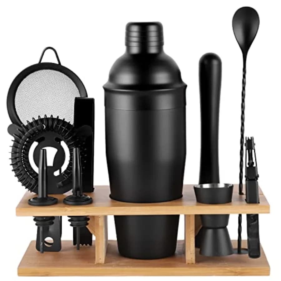 Set da Cocktail 11 Pezzi Nero, Kit da Barman 25oz, Set per Preparazione Cocktail, Kit Professionale per Bar e Casa