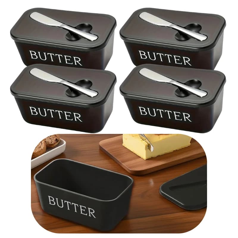 Contenitore per Burro con Coltello Integrato, Scatola Sigillata per Burro di Grado Alimentare, Colore Nero, per Conservazione Quotidiana in Cucina e Stoviglie