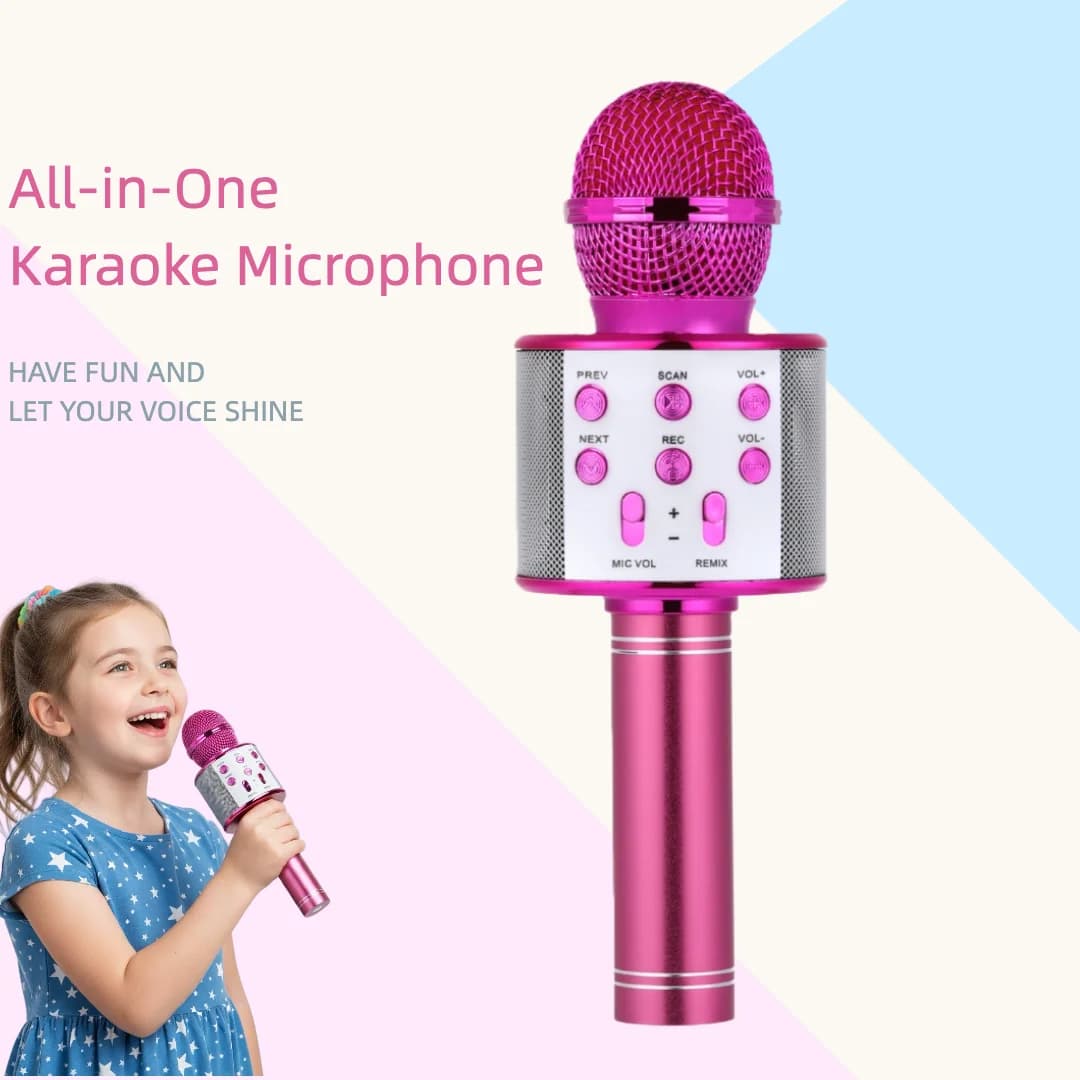 Microfono portatile per karaoke Bluetooth con 5 smontagomme, funzione di registrazione e regolazione del riverbero, per regali per bambini