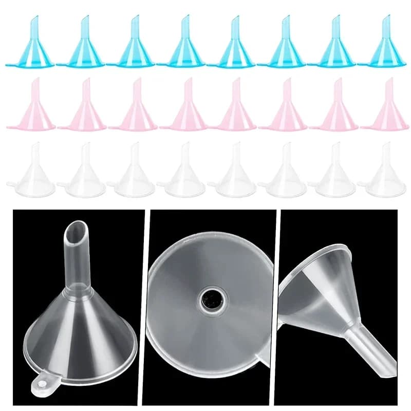Set di 100 Mini Imbuti in Plastica Trasparente, Piccoli Imbuti per Bottiglie da Laboratorio, Capsule, Sabbia Artistica, Oli Essenziali, Profumi, Spezie