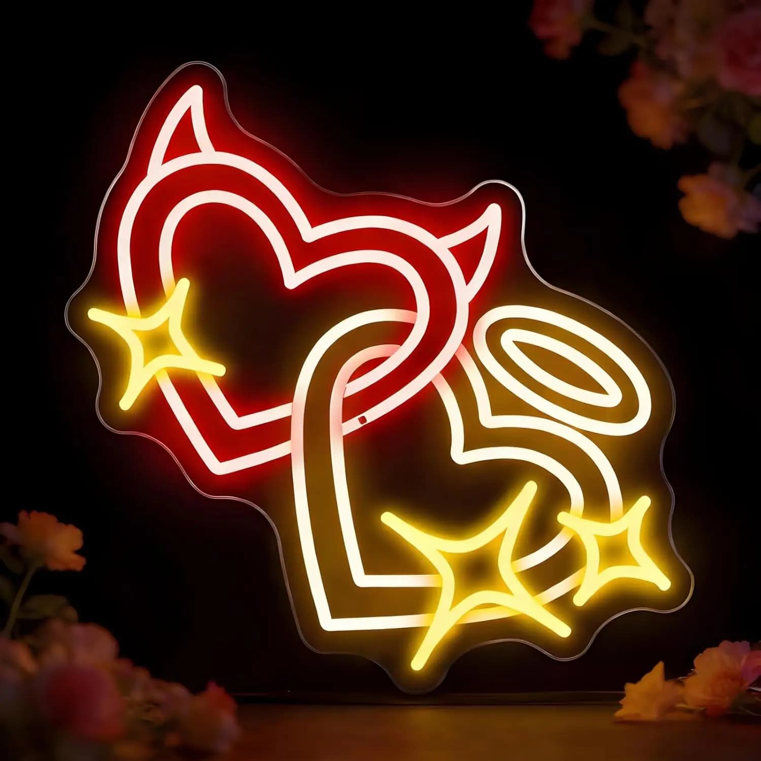 Insegna al Neon a Forma di Cuore Angelo e Diavolo, Luce LED USB per Camera da Letto, Sala Giochi, Feste, Bar, Club, Casa, Negozio, Decorazione, Regalo