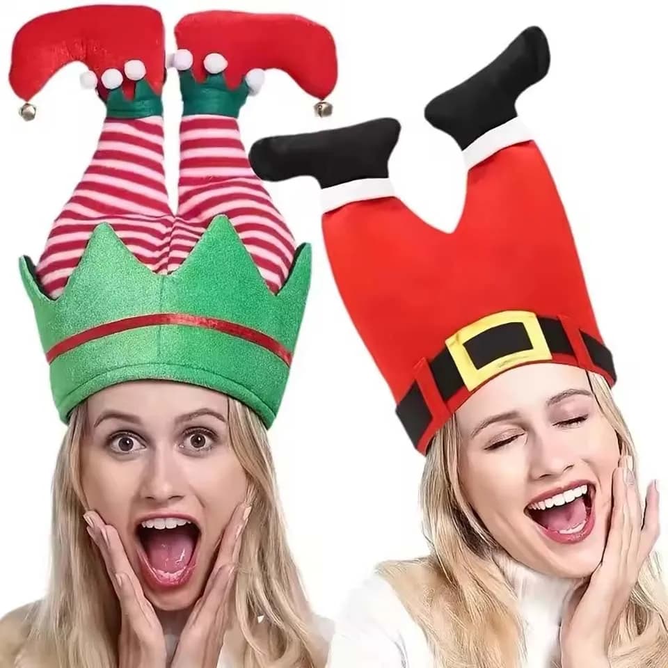 1pcs Christmas Hats Vibrant Red Christmas Beanie Party Hats - Humorous Elf Pants Santa Hat Design for Festive Celebrations